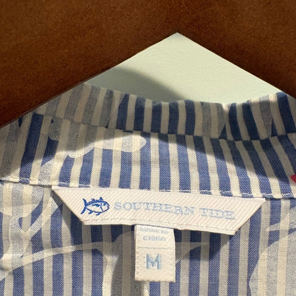 Southern Tide Cabana Cover Up Shirtdress Medium Blue White‎ Floral Stripe Beach - Picture 3 of 15